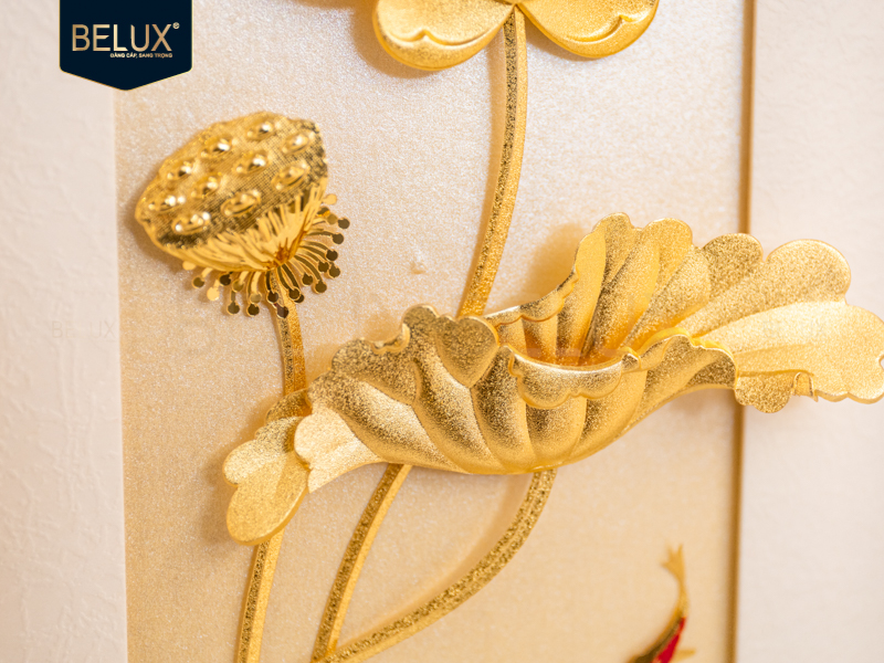 Tranh Cá Koi Hoa Sen dát vàng 24k- 32x25cm